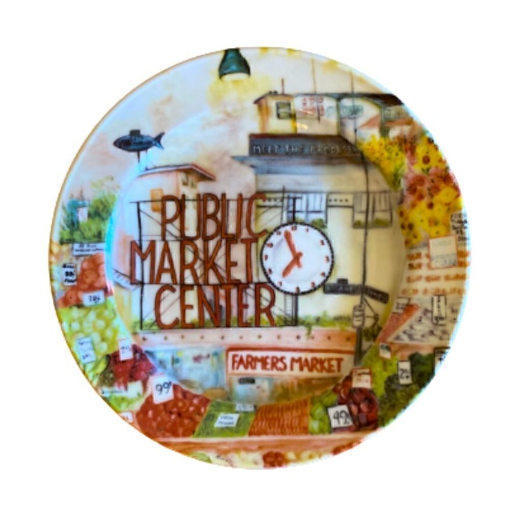 Pike Place Market Seattle Souvenir Decorative Plate 10.25” Round